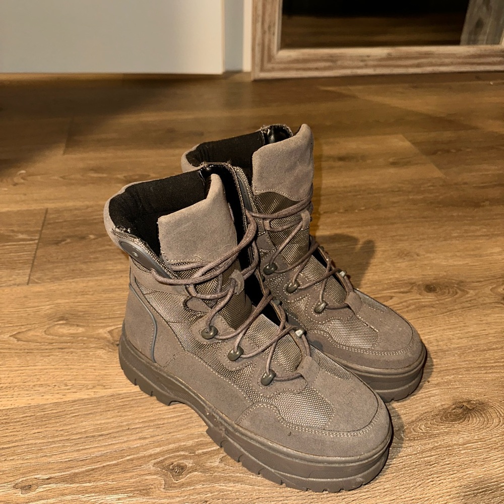 Gray Lace-Up Boots
